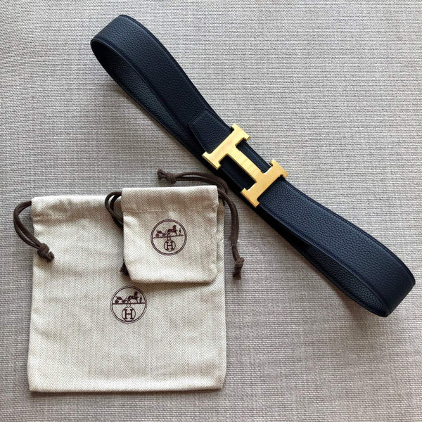 H CONTANCE BELT 38MM BLACK DARK BLUE LEATHER