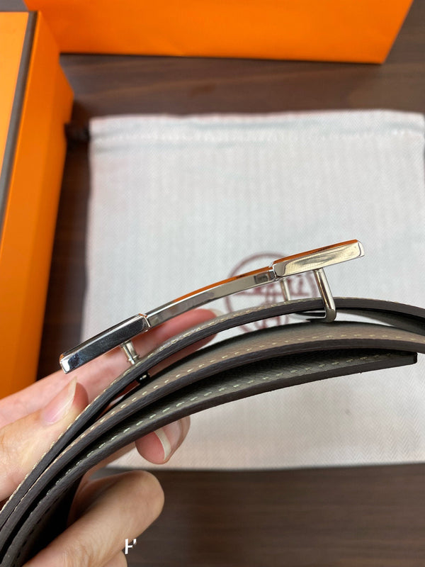 H CONTANCE BELT 38MM SILVER BUCKLE DARK BLUE GREY LEATHER