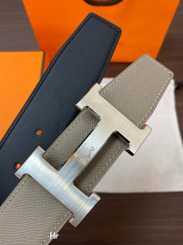 H CONTANCE BELT 38MM SILVER BUCKLE DARK BLUE GREY LEATHER