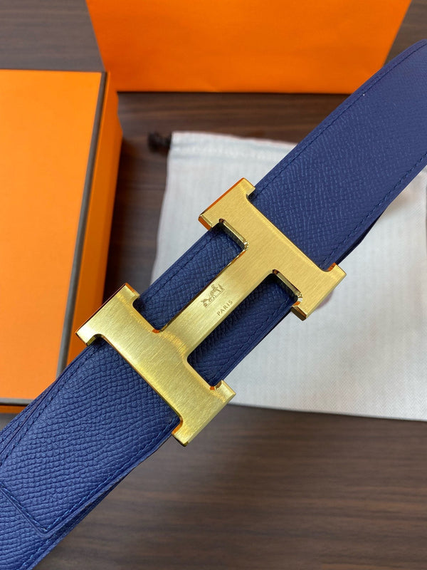 H CONTANCE BELT 38MM GOLD BUCKLE BLUE BLACK LEATHER