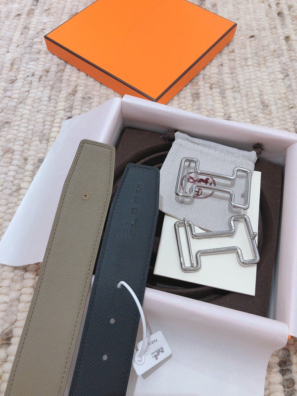 H TONIGHT BELT 38MM BLACK GREEN GREY LEATHER