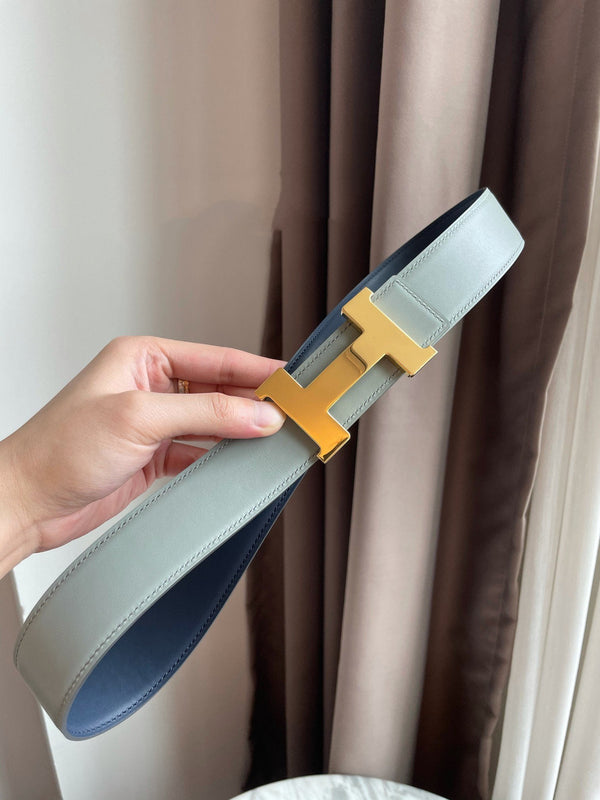 H CONSTANCE BELT 38MM GOLD BUCKLE PRUSSIAN BLUE SKY BLUE LEATHER