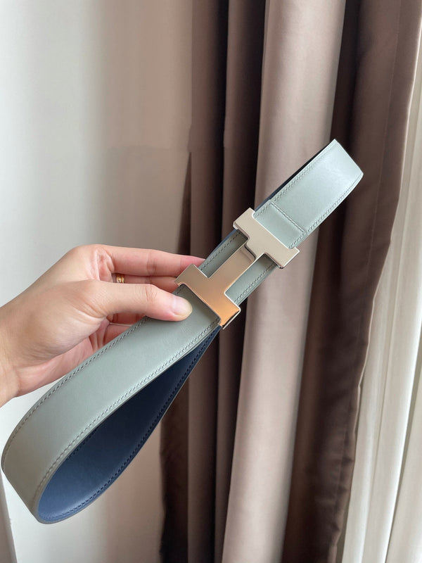 H CONSTANCE BELT 38MM SILVER BUCKLE PRUSSIAN BLUE SKY BLUE LEATHER