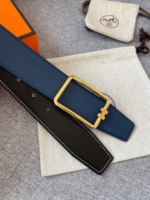 H TUBE BELT 38MM GOLD BUCKLE BLUE BLACK LEATHER
