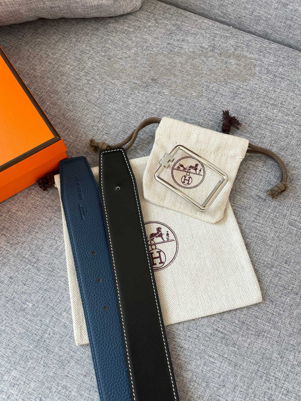 H TUBE BELT 38MM SILVER BUCKLE BLUE BLACK LEATHER