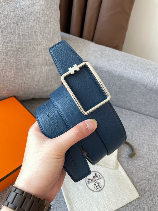 H TUBE BELT 38MM SILVER BUCKLE BLUE BLACK LEATHER