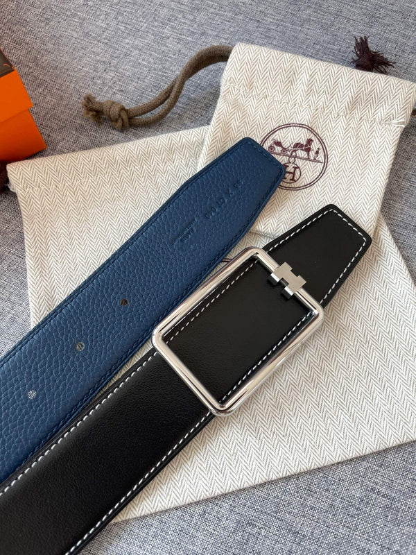 H TUBE BELT 38MM SILVER BUCKLE BLUE BLACK LEATHER