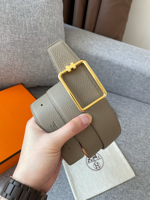 H TUBE BELT 38MM GOLD BUCKLE TIN GREY GOLD LEATHER