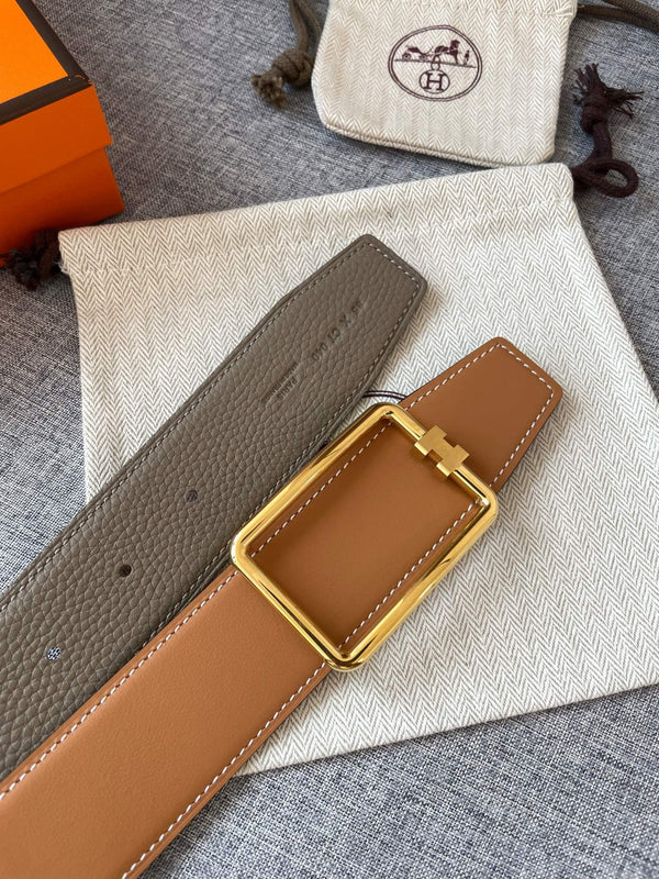 H TUBE BELT 38MM GOLD BUCKLE TIN GREY GOLD LEATHER