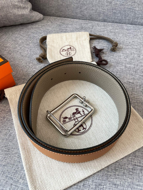 H TUBE BELT 38MM SILVER BUCKLE TIN GREY GOLD LEATHER