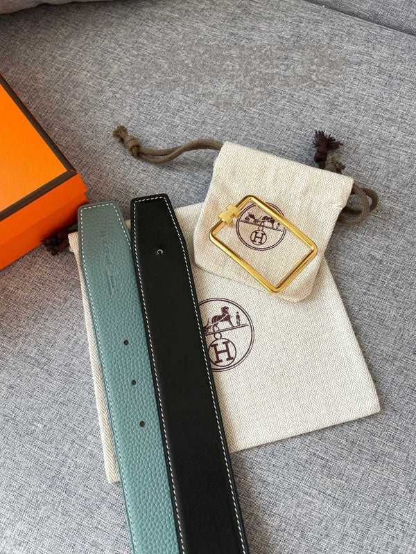 H TUBE BELT 38MM GOLD BUCKLE SKY BLUE BLACK LEATHER