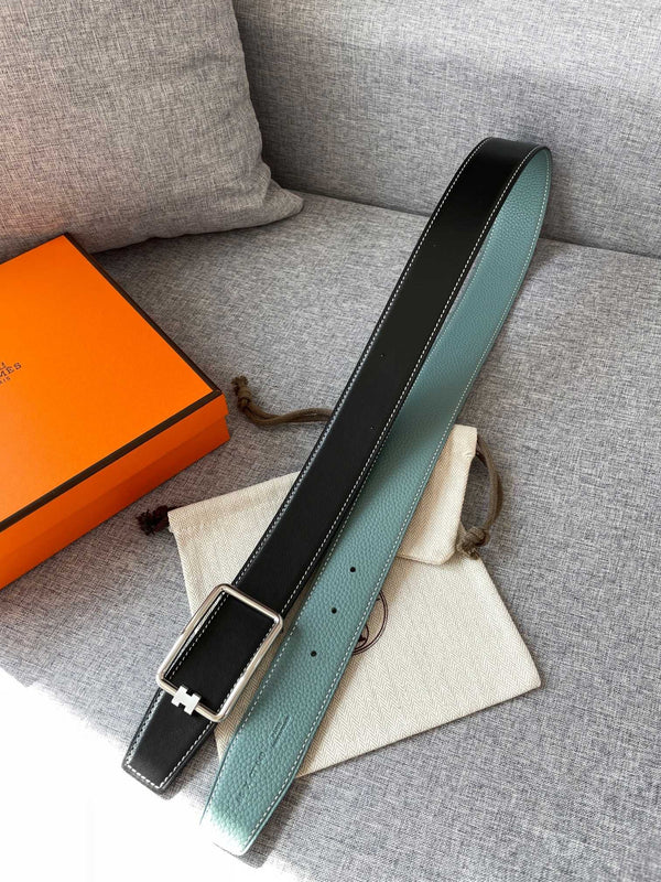 H TUBE BELT 38MM SILVER BUCKLE SKY BLUE BLACK LEATHER