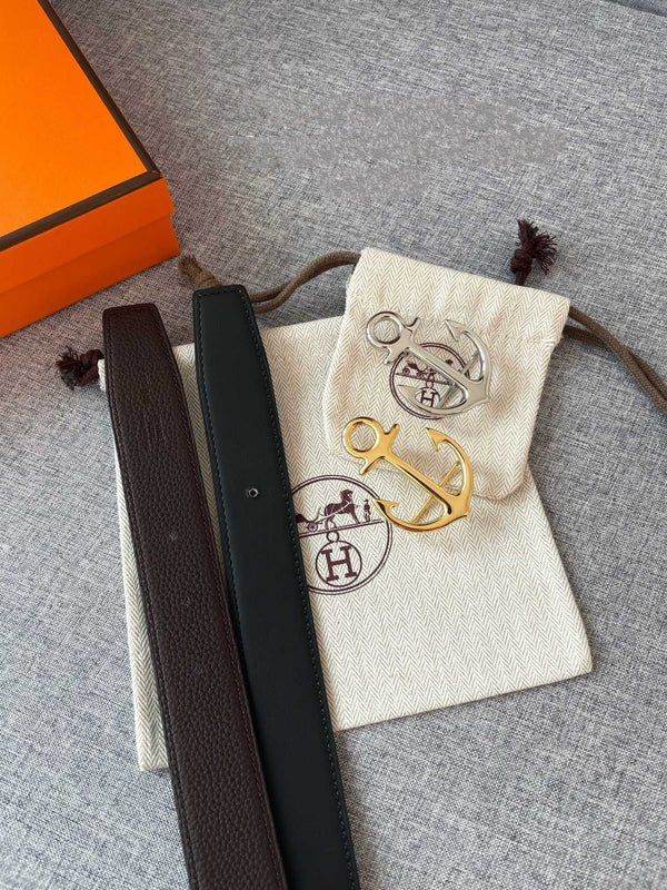 H CARGO BELT 32MM CHOCOLATE BLACK LEATHER