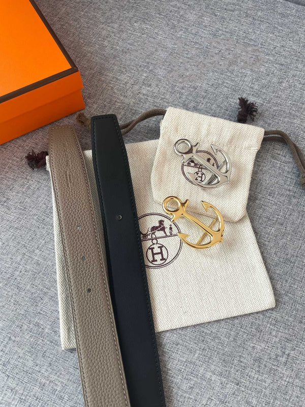 H CARGO BELT 32MM TIN GREY BLACK LEATHER