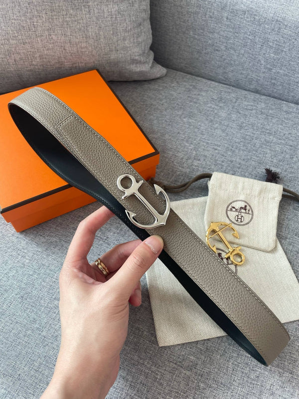 H CARGO BELT 32MM TIN GREY BLACK LEATHER