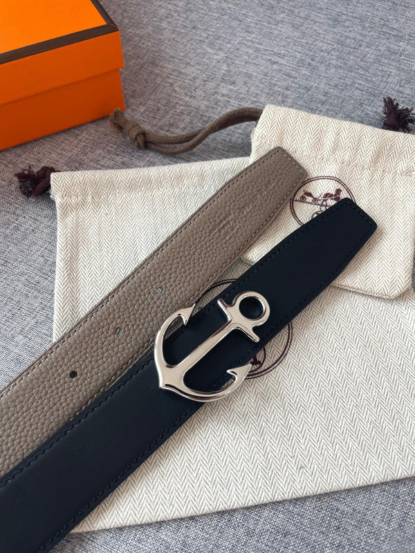 H CARGO BELT 32MM TIN GREY BLACK LEATHER