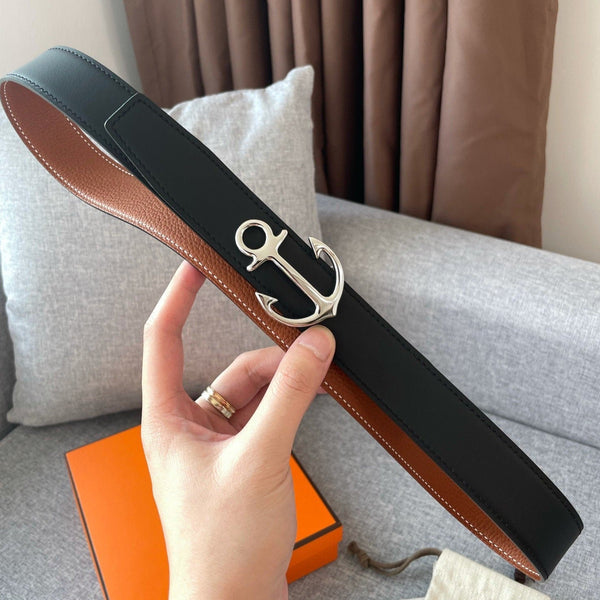 CINTURA H CARGO 32MM IN PELLE MARRONE NERA
