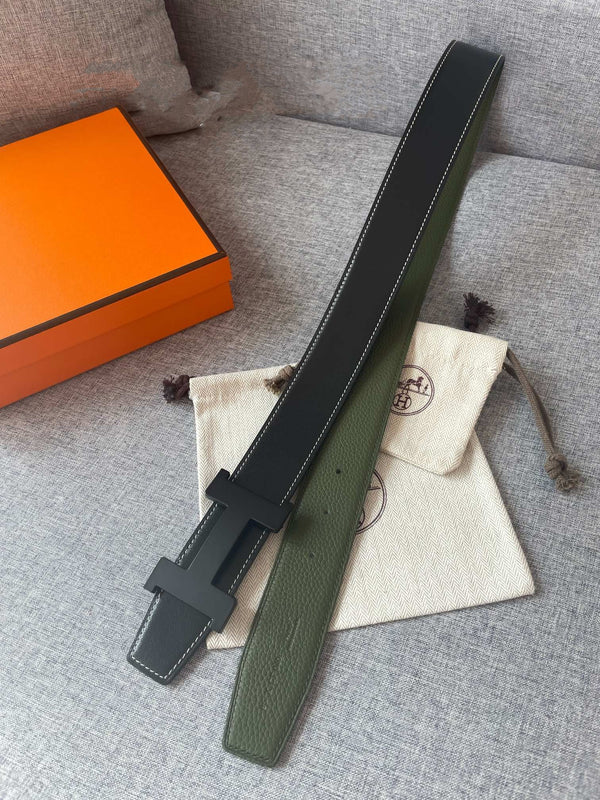 H CONSTANCE REVERSIBLE BELT 38MM BLACK BUCKLE BLACK GREEN LEATHER