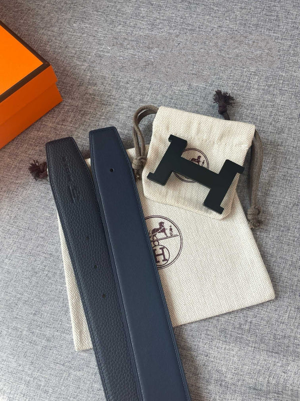 H CONSTANCE REVERSIBLE BELT 38MM BLACK BUCKLE NAVY BLUE LEATHER