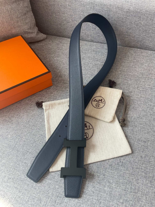 H CONSTANCE REVERSIBLE BELT 38MM BLACK BUCKLE NAVY BLUE LEATHER