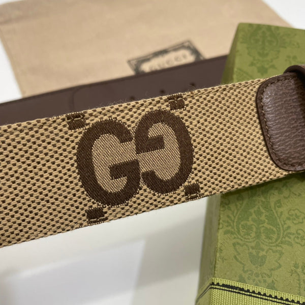 GG BELT 40MM SILVER BUCKLE BEIGE CANVAS