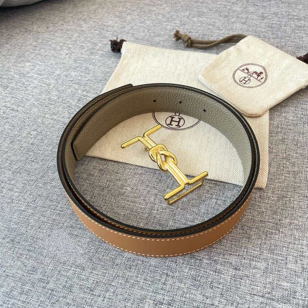 H MARIN REVERSIBLE BELT 32MM GOLD BUCKLE TIN GREY GOLD LEATHER