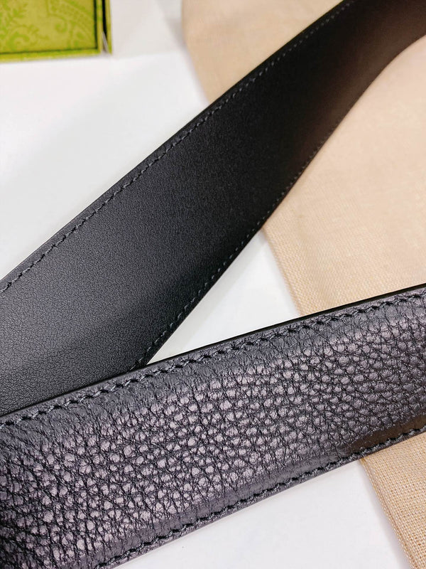 G BELT SILVER BUCKLE BLACK LEATHER 4.0CM