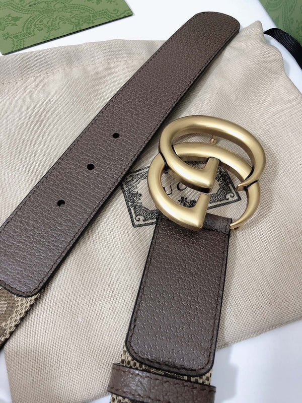 GG BELT 40MM GOLD BUCKLE BEIGE CANVAS