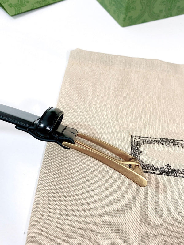 G BELT GOLD SQUARE INSTALL BUCKLE BLACK LEATHER 4.0CM