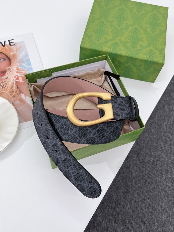 G BELT GOLD BUCKLE BLACK 40MM BEIGE CANVAS