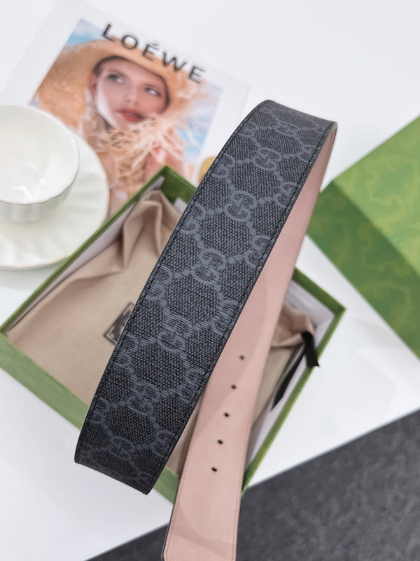 G BELT GOLD BUCKLE BLACK 40MM BEIGE CANVAS