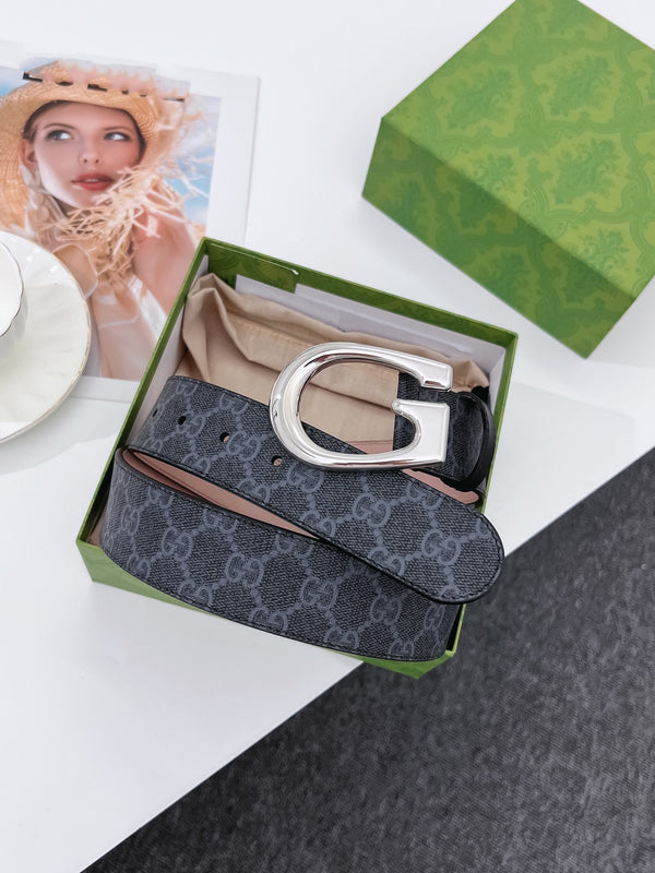 G BELT SILVER BUCKLE BLACK 40MM BEIGE CANVAS