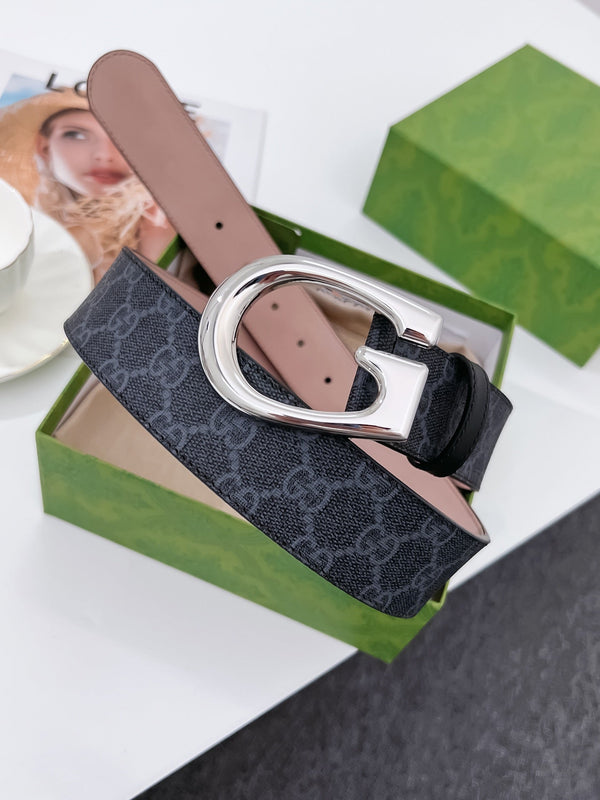 G BELT SILVER BUCKLE BLACK 40MM BEIGE CANVAS