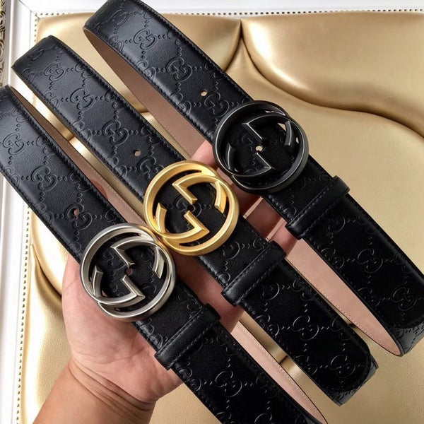 GG BELT IMPRINTED BLACK LEATHER 40MM