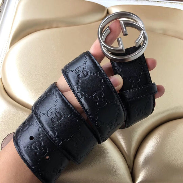 GG BELT IMPRINTED BLACK LEATHER 40MM