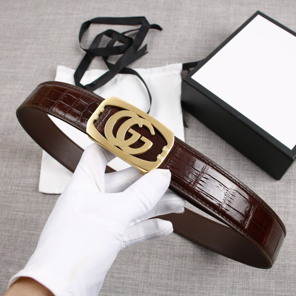G BELT GOLD BUCKLE CROCODILE POLISHED BROWN 3.8CM