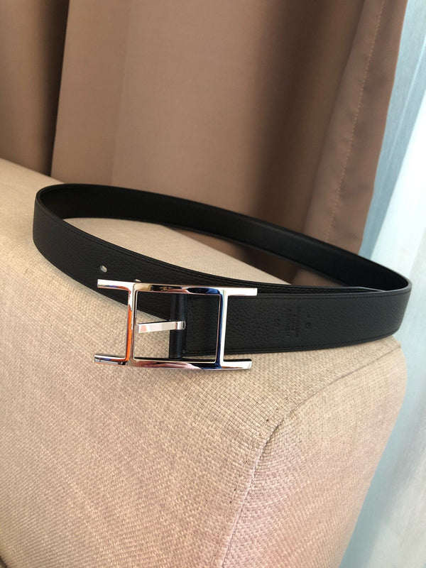 H BELT SILVER BLACK LEATHER REVERSIBLE 3.2CM