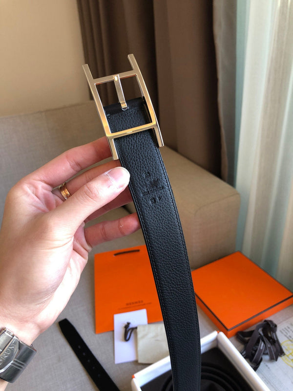 H BELT SILVER BLACK LEATHER REVERSIBLE 3.2CM