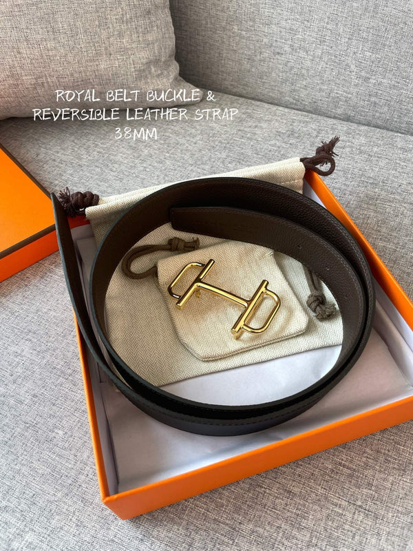 H BELT REVERSIBLE BLACK BROWN LEATHER 3.8CM