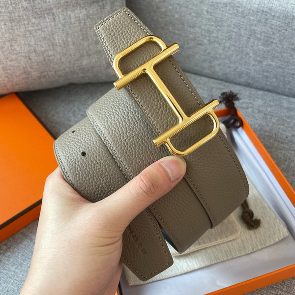 3.8CM BELT H REVERSIBLE BLACK GREY LEATHER