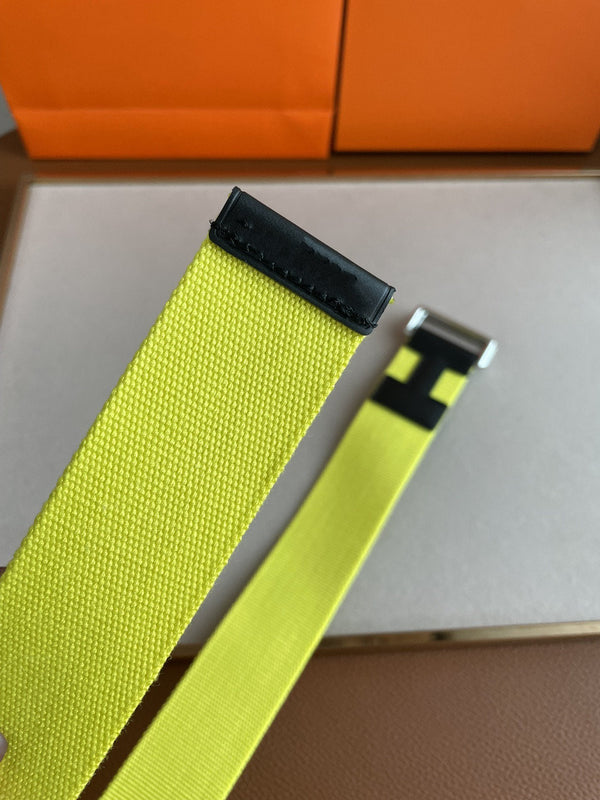 CINTURA H IN PELLE NERA TESSILE GIALLO 4,0 CM