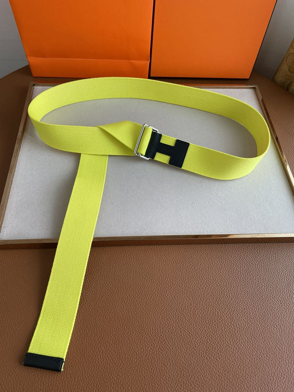 CINTURA H IN PELLE NERA TESSILE GIALLO 4,0 CM