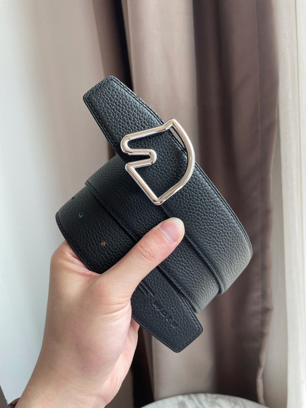 CINTURA H CON FIBBIA A FORMA DI CAVALLO IN PELLE NERA REVERSIBILE 3,8 CM