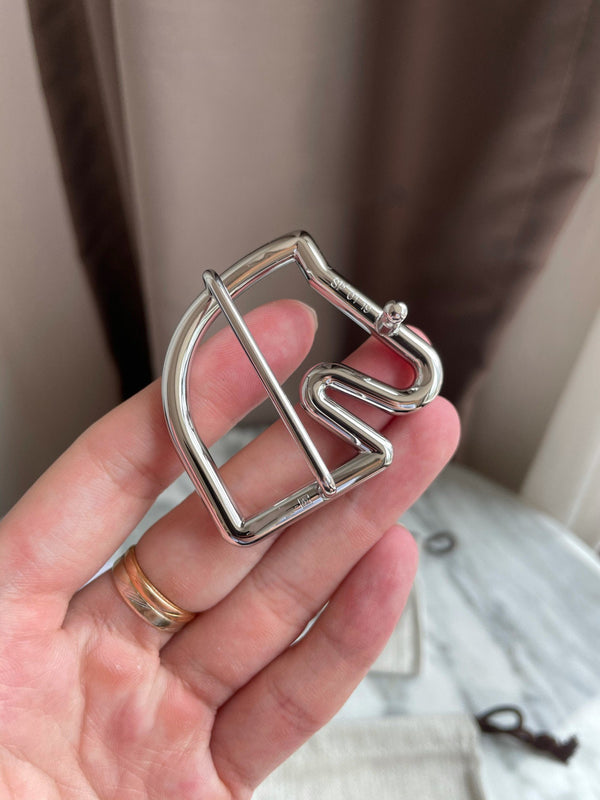 CINTURA H CON FIBBIA A FORMA DI CAVALLO IN PELLE NERA REVERSIBILE 3,8 CM