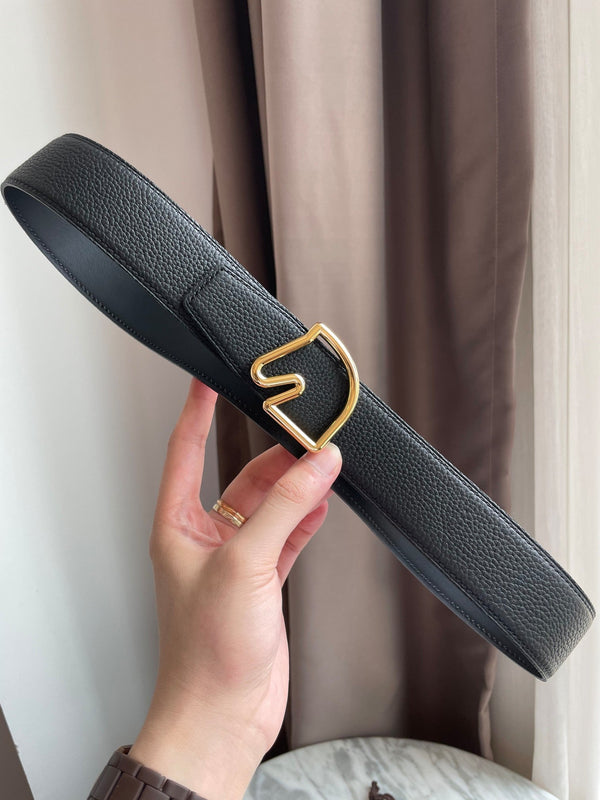 CINTURA H CON FIBBIA A FORMA DI CAVALLO IN PELLE NERA REVERSIBILE 3,8 CM