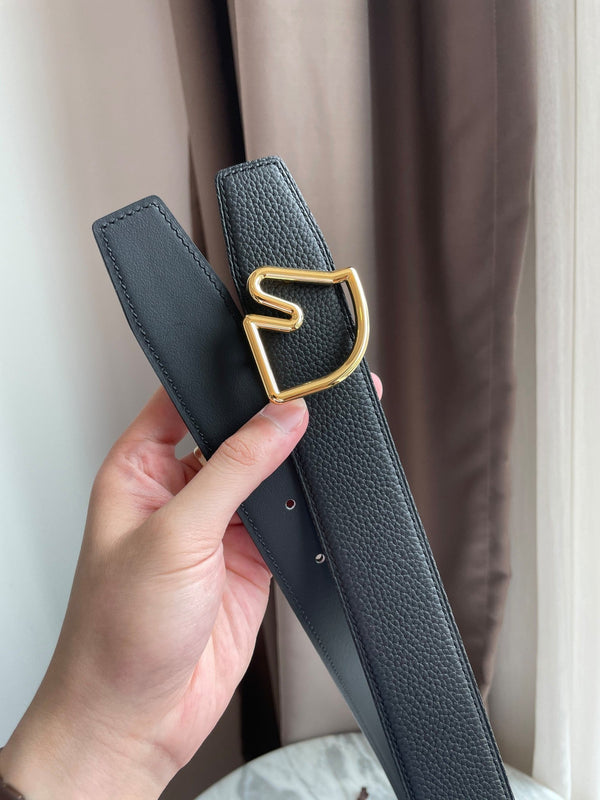 CINTURA H CON FIBBIA A FORMA DI CAVALLO IN PELLE NERA REVERSIBILE 3,8 CM