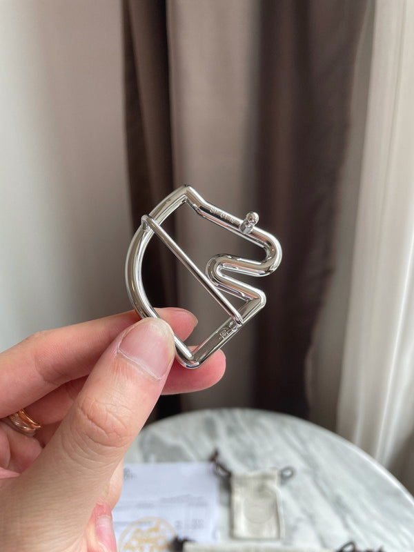 H BELT HORSE BUCKLE BLUE BLACK LEATHER REVERSIBLE 3.8CM