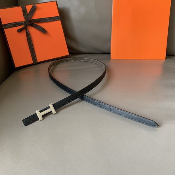 FOCUS BELT SILVER BUCKLE GREY AND BLACK REVERSIBLE LEATHER 1.3CM