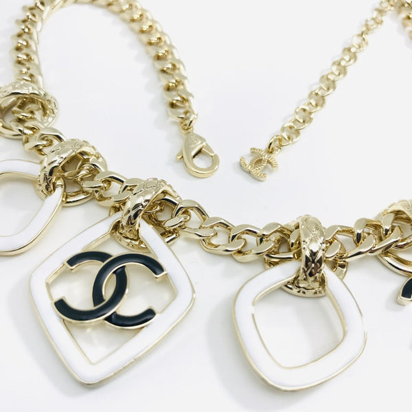 MULTI CHARM PINK GOLD BLACK ENAMEL NECKLACE