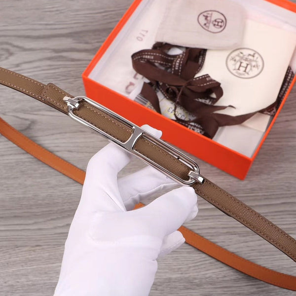 H WOMEN'S BELT 13MM SILVER BUCKLE BROWN GRAY LEATHER